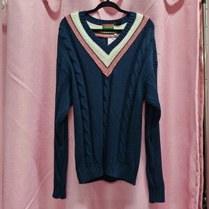 Oakton Vintage Blue V-Neck Sweater Sz. Med